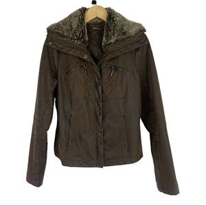 Jou Jou Faux Fur Vegan Quilted Leather Winter Jacket Brown Size Large Juniors